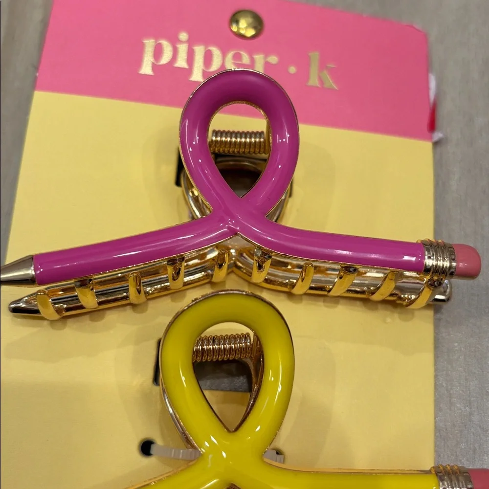 NWT Piper K Vibrant Pink, Yellow, and Blue Pencil Loop Hair Claw Clips